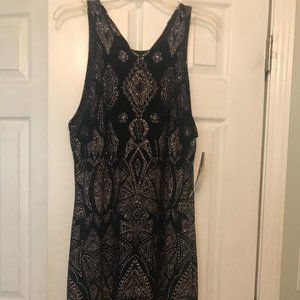 Jump Apparel slate colored dress with gold glitter and a tan cover SLNY Fashions